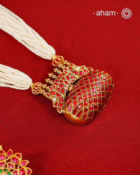 Kundan Gold Polish Peacock Silver Pendant