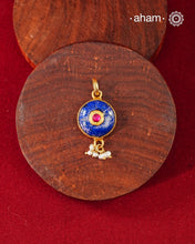 Lapiz stone pendant with inlay work and laced with pearls, set in 92.5 silver with fine gold polish.