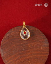 Clear quartz pendant with inlay work, Crafted in 92.5 silver with fine gold polish.