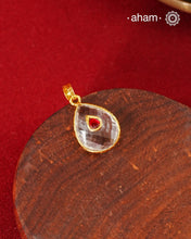 Clear quartz pendant with inlay work, Crafted in 92.5 silver with fine gold polish.