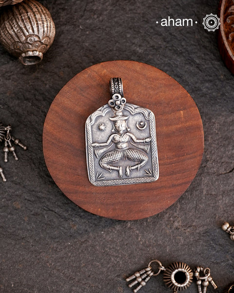 Tribal kali stamp sheet pendant in 92.5 silver.