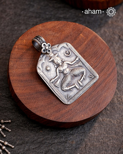 Tribal kali stamp sheet pendant in 92.5 silver.