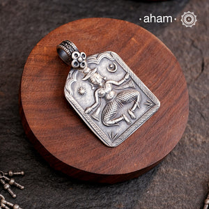 Tribal kali stamp sheet pendant in 92.5 silver.