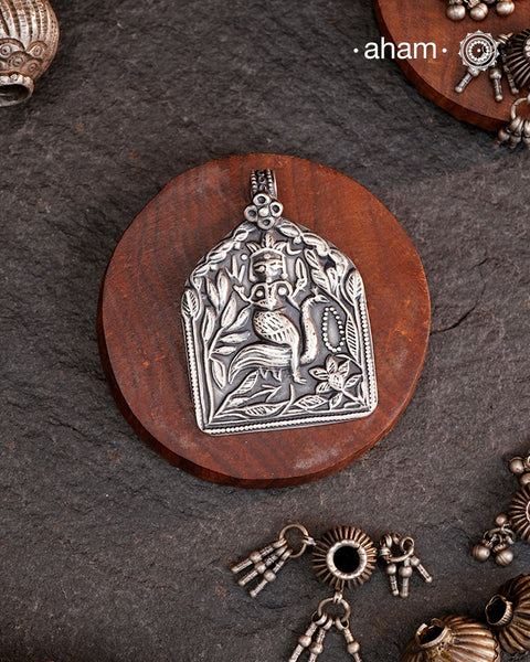 Discover the charm of traditional craftsmanship with our Handmade 92.5 Sterling Silver Lord Kartikeyan Amulet Pendant.Expertly crafted using the thapi (stamp die) technique, this pendant reflects the age-old artistry of India’s tribal communities. Known by various names like Kavach, Mandaliya, Patri, and Kathla, amulet pendants have long been cherished as symbols of passive worship—a way to keep your deity, Kuldevta, or Kuldevi close to your heart. 