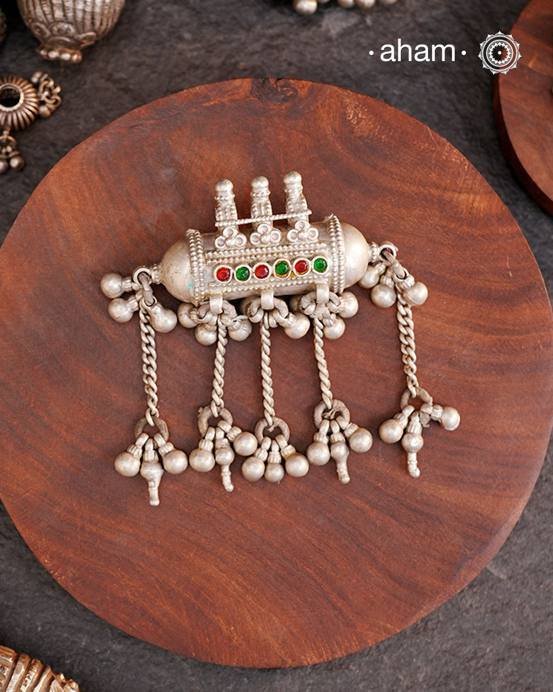 Beautiful handcrafted tribal silver amulet pendant with hanging Ghunroos. A piece from a bygone area, that bring back memories and stories of that time. Wear it with a long chain or with a black thread, or layer them to create a distinct look.
