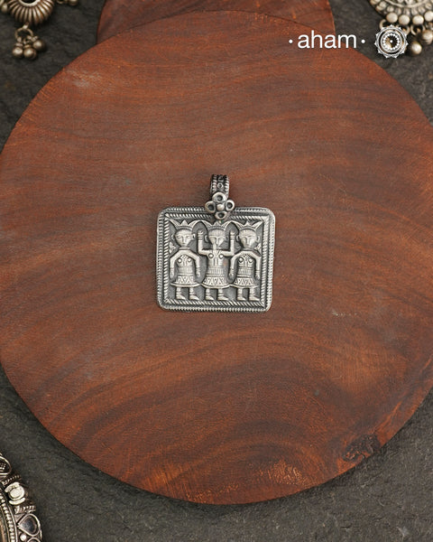 Discover the charm of traditional craftsmanship with our Handmade Ahoi Mata 92.5 Sterling Silver Pendant.Expertly crafted using the thapi (stamp die) technique, this pendant reflects the age-old artistry of India’s tribal communities. Known by various names like Kavach, Mandaliya, Patri, and Kathla, amulet pendants have long been cherished as symbols of passive worship—a way to keep your deity, Kuldevta, or Kuldevi close to your heart. 