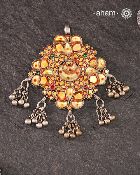 Beautiful handcrafted tribal glass silver pendant from a bygone area, that bring back memories and stories of that time.Wear it with a long chain or with a black thread, or layer them to create a distinct look.