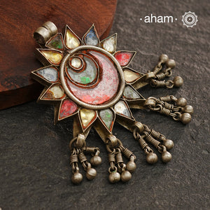 Beautiful handcrafted tribal silver glass pendant from a bygone area, that bring back memories and stories of that time.Wear it with a long chain or with a black thread, or layer them to create a distinct look.