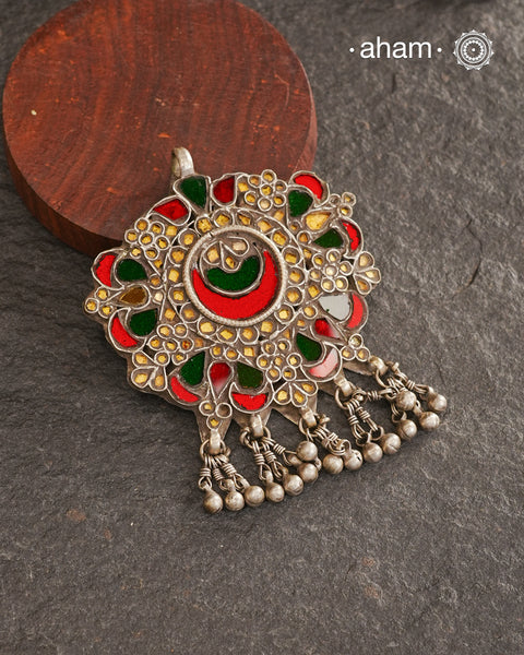 Beautiful handcrafted tribal silver glass pendant from a bygone area, that bring back memories and stories of that time.Wear it with a long chain or with a black thread, or layer them to create a distinct look.