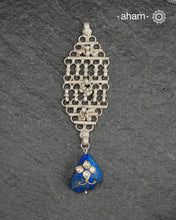 One of a kind pendant where we have used a vintage silver piece along with lapiz drop with inlay work. Wear it with a long chain or a thread.