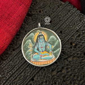 Lord Shiva Hand Painted Silver Pendant