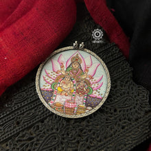 Goddess Lakshmi with Lord Kuber Hand Painted Silver Pendant