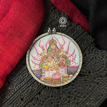 Goddess Lakshmi with Lord Kuber Hand Painted Silver Pendant