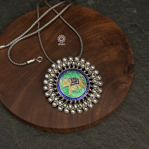 Handcrafted pendant with vibrant Meenakari work. Crafted in 92.5 sterling silver.
Please note that the chain is not included with the pendant.