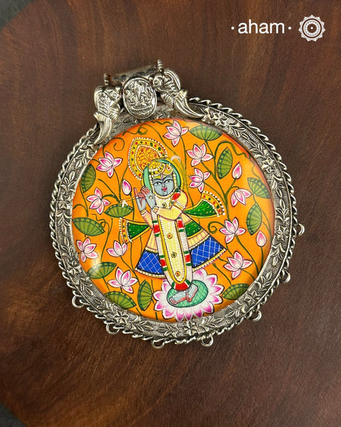 Shree Krishna Hand Painted Silver Pendant