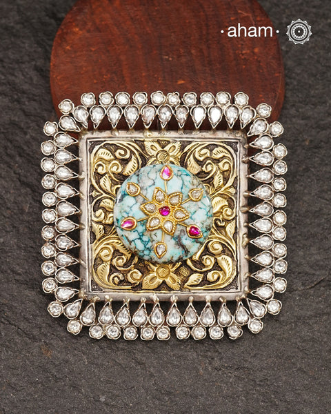 Handmade ira stone pendant with Mughal Inspired intricate floral inlay work in semi precious stone setting, classic chitai work and zircon stone setting. Wear it long or short with a chain of your choice, or add some beads to it. A piece so timeless that it can we worn across generations. Please note, each piece created in this series is unique and one of a kind.
(Does not include chain)