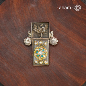 Handmade ira stone pendant with intricate floral inlay work in semi precious stone setting, encased in silver. Wear it long or short with a chain of your choice, or a smart silver Hasli. A piece so timeless that it can we worn across generations. Please note, each piece created in this series is unique and one of a kind.
(Does not include chain)