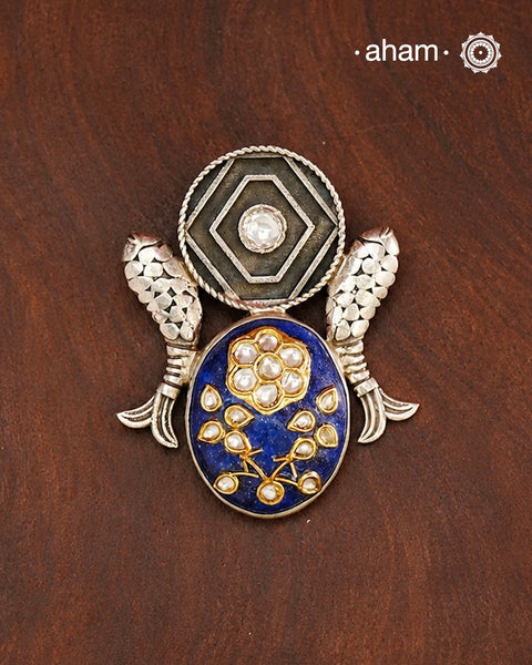 Handmade Ira stone pendant with Mughal Inspired intricate floral inlay work in semi precious stone setting, encased in silver. Wear it long or short with a chain of your choice, or a smart silver Hasli. A piece so timeless that it can we worn across generations. Please note, each piece created in this series is unique and one of a kind.
(Does not include chain)