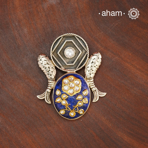 Handmade Ira stone pendant with Mughal Inspired intricate floral inlay work in semi precious stone setting, encased in silver. Wear it long or short with a chain of your choice, or a smart silver Hasli. A piece so timeless that it can we worn across generations. Please note, each piece created in this series is unique and one of a kind.
(Does not include chain)