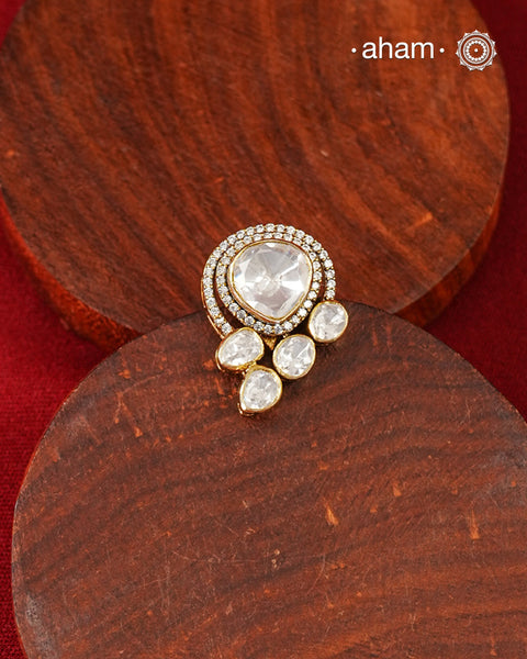 Brilliant moissanites come together in a graceful arrangement to create this elegant pendant. Crafted in 92.5 silver with a rich gold polish, it offers exceptional sparkle and timeless versatility. A beautiful choice for everyday celebrations.