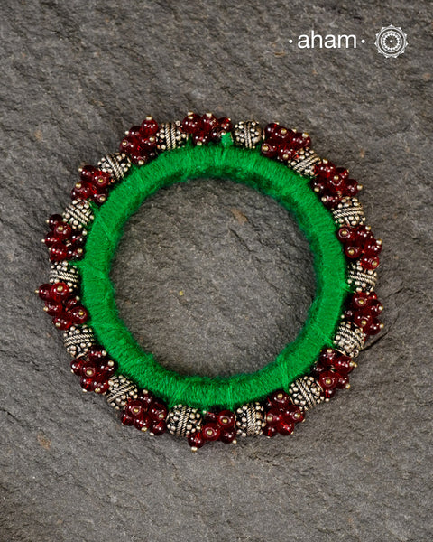 Silver beads and thread work bangle (Size: 2.3)