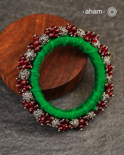 Silver and glass beads with thread work bangle. Price is for a single piece only