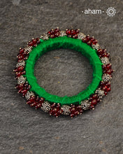 Silver and glass beads with thread work bangle. Price is for a single piece only