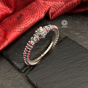 Beautiful and intricate handcrafted 92.5 silver kada with tar and rava work.