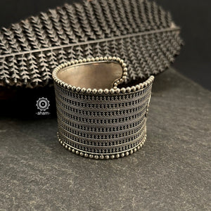 Mewad Rava Work Silver HandCuff (Open Cuff)