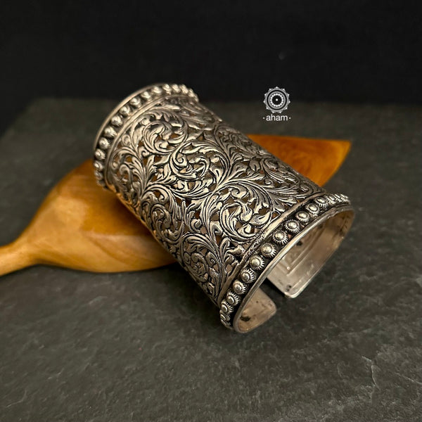 Mewad Chitai Work Silver HandCuff (Open Cuff)