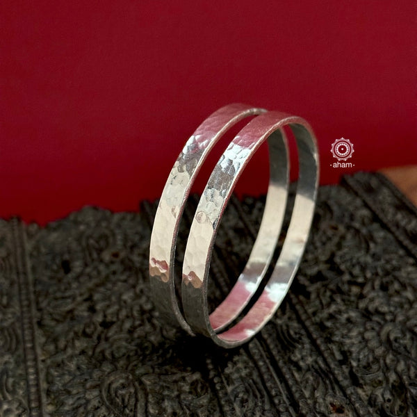 Classic plain silver bangles with beautiful beaten texture crafted in 92.5 silver. 