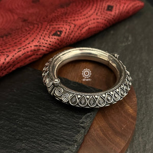 Mewad kada with beautiful rava work. 
Handcrafted in 92.5 sterling silver. Statement pieces which are a must have in every jewellery lovers collection.
