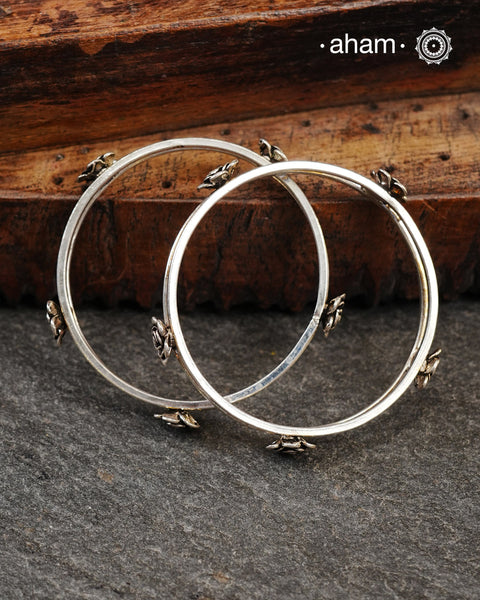 Handcrafted 92.5 sterling silver bangles with roses. 