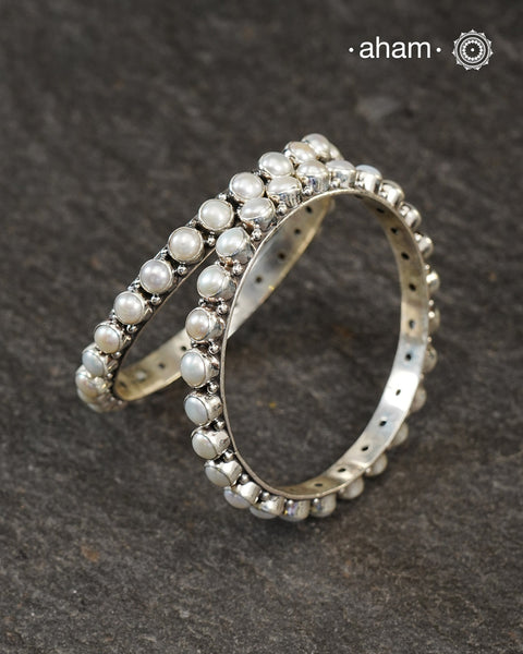 Handcrafted Summer Love bangles in 92.5 sterling silver with Pearls.