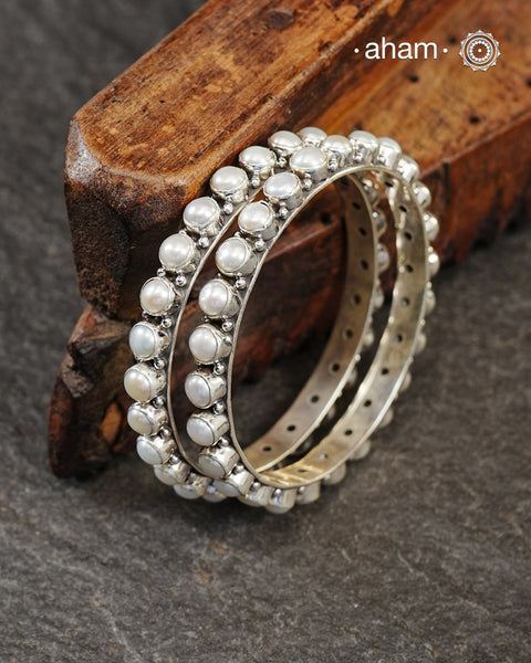 Handcrafted Summer Love bangles in 92.5 sterling silver with Pearls.