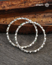 Handcrafted Summer Love bangles in 92.5 sterling silver with kundan highlights. Perfect pieces to stack them or wear them alone.