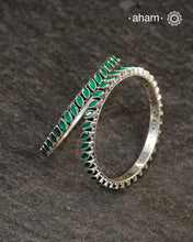 Handcrafted Summer Love bangles in 92.5 sterling silver with green stones. These go great with Indian Clothes.