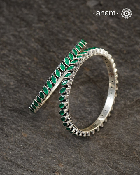 Handcrafted Summer Love bangles in 92.5 sterling silver with green stones. These go great with Indian Clothes.