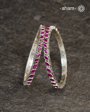 Handcrafted Summer Love bangles in 92.5 sterling silver with maroon coloured stone highlights. Perfect everyday wear that you can stack them or wear them alone.