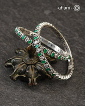 Handcrafted Summer Love bangles in 92.5 sterling silver with kundan stone highlights. Perfect pieces stack them or wear them alone. Goes great with Indian wear.