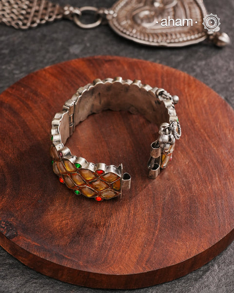 Vintage Glass Silver Kada (Size: 2.0, Openable)