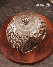 Vintage Rigid Silver armlet with weave work and flower pattern on top. Statement vintage silver kada with intricate floral work, handcrafted by skilful artisans. Beautiful piece from a bygone era, that bring back memories and stories of that time.