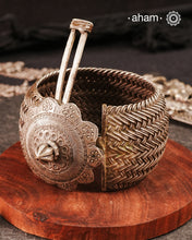 Vintage Rigid Silver armlet with weave work and flower pattern on top. Statement vintage silver kada with intricate floral work, handcrafted by skilful artisans. Beautiful piece from a bygone era, that bring back memories and stories of that time.