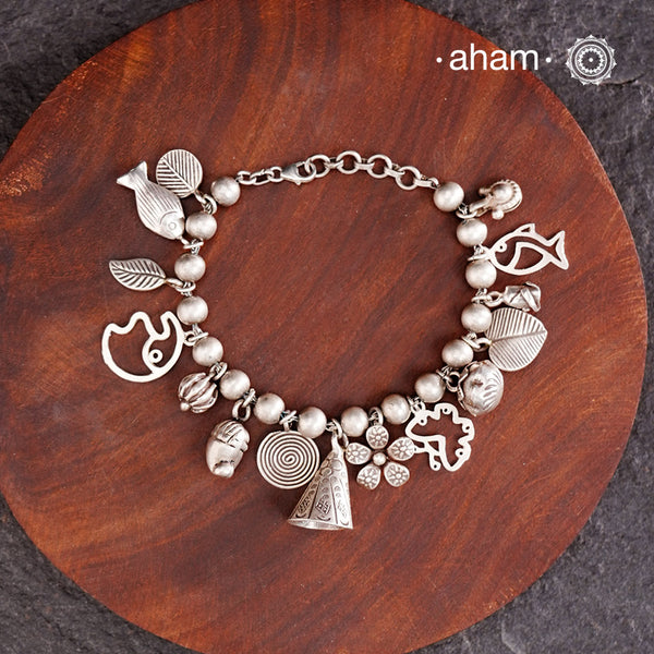 A.M P.M Charm Silver Bracelet