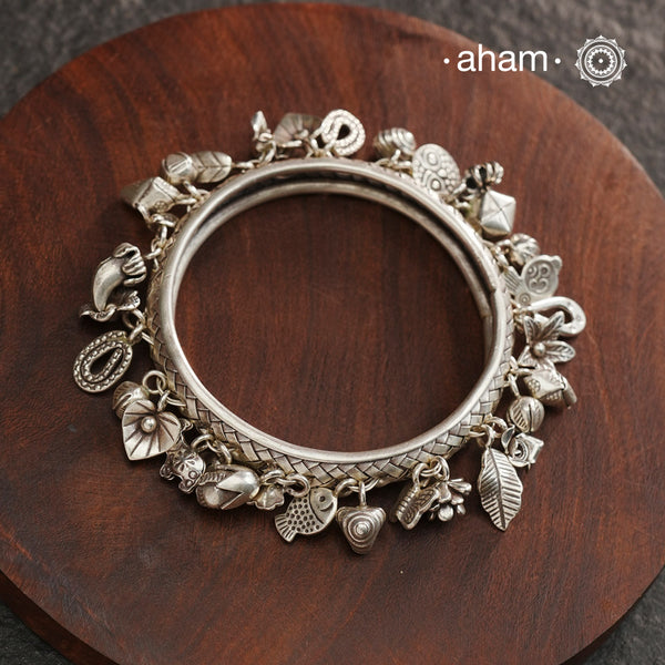 A.M P.M Charm Silver Bangle (Size 2.5)