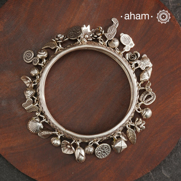 A.M P.M Charm Silver Bangle (Size 2.5)