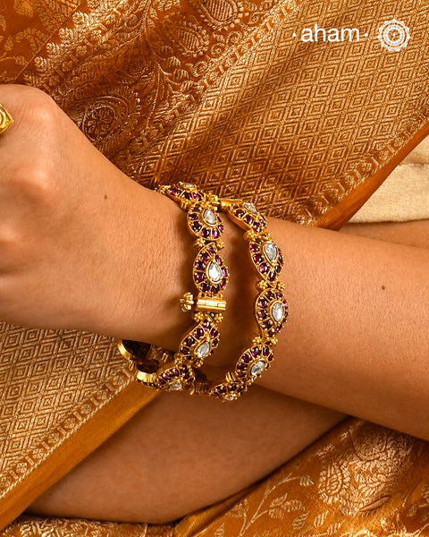 Ambi Gold Polish Silver Kada (Size: 2.3 Openable)