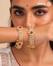 Gold Polish Kundan Silver Kada (Size: 2.4, Openable) - Pair