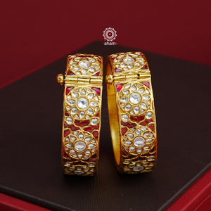 Kundan Gold Polish Silver Kada (Size: 2.4, Openable)