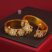 Kundan Gold Polish Silver Kada (Size: 2.4, Openable)